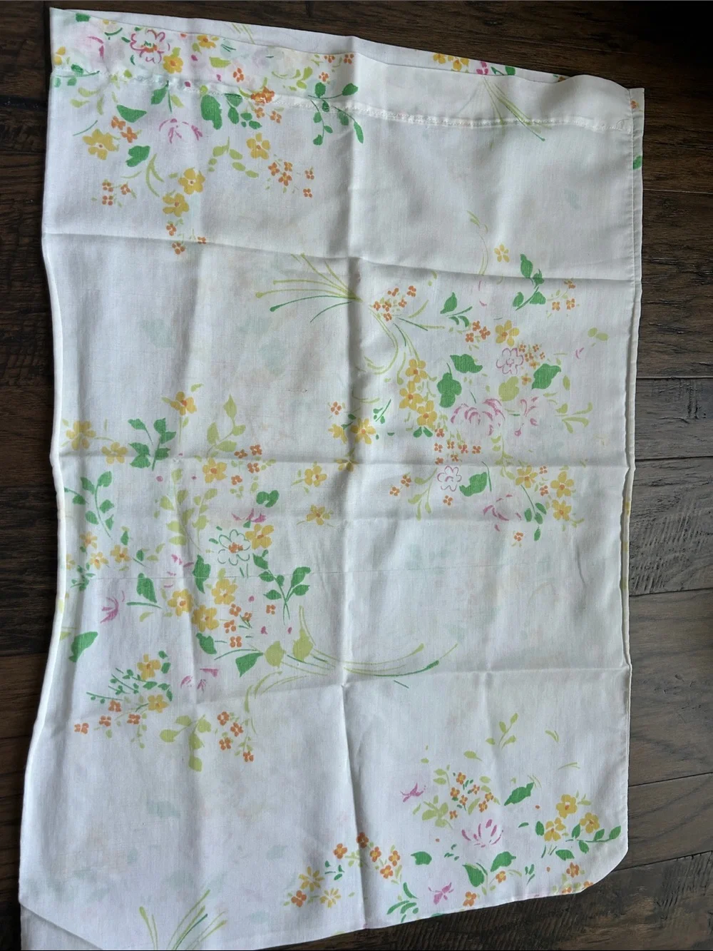 Vintage Floral Pillowcase in White with Yellow, Green, and Pink Accents